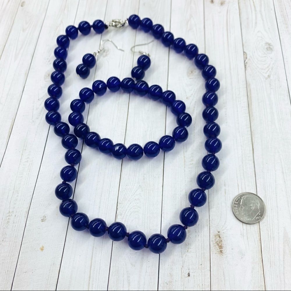 Purple Beaded Necklace Earrings Bracelet Set‎